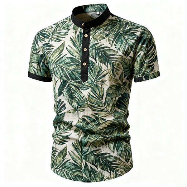 Men's Premium Casual Shirt - Short Sleeve Stand Collar Button-Down Pullover