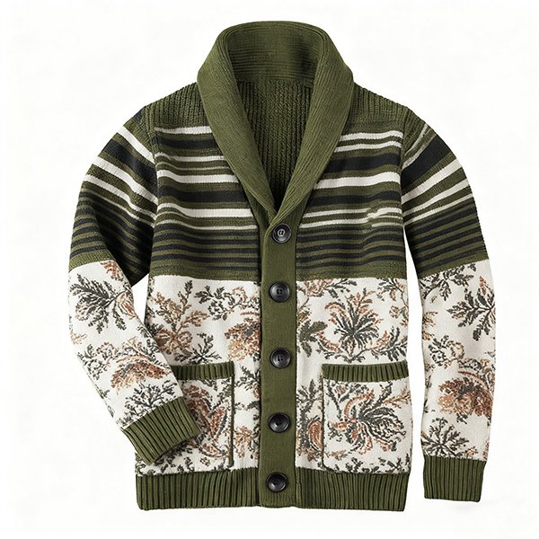 Men's Fashion Printed V-Neck Cardigan - New Knit Sweater