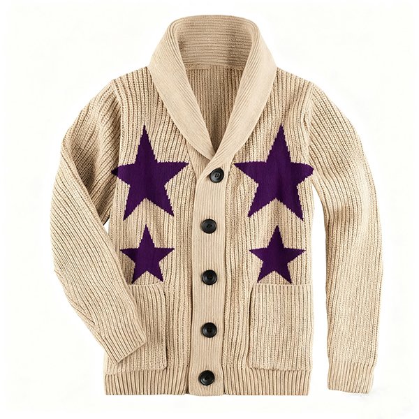 Men's New Fashion Knit Cardigan - V-Neck Printed Sweater